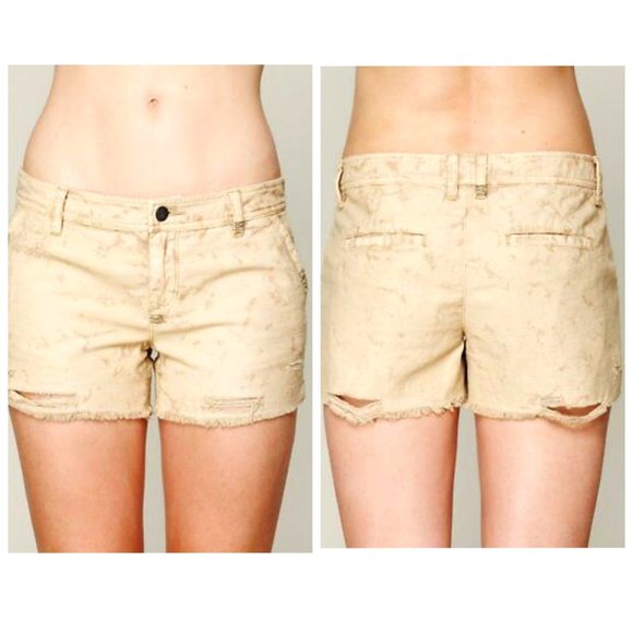 FREE PEOPLE Acid Wash Distressed Tan Shorts